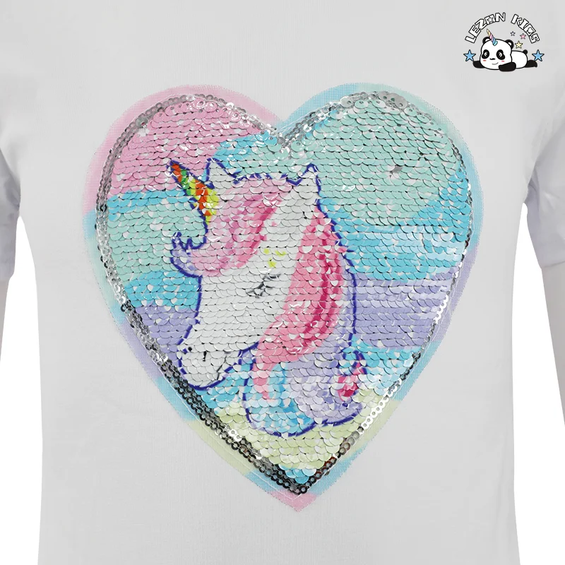 LEZONKIDS - Kids Clothing Girls Cotton Sequined Patch T-shirt Ruffle Elastic Waist Trouser Customized Girls Clothing Sets